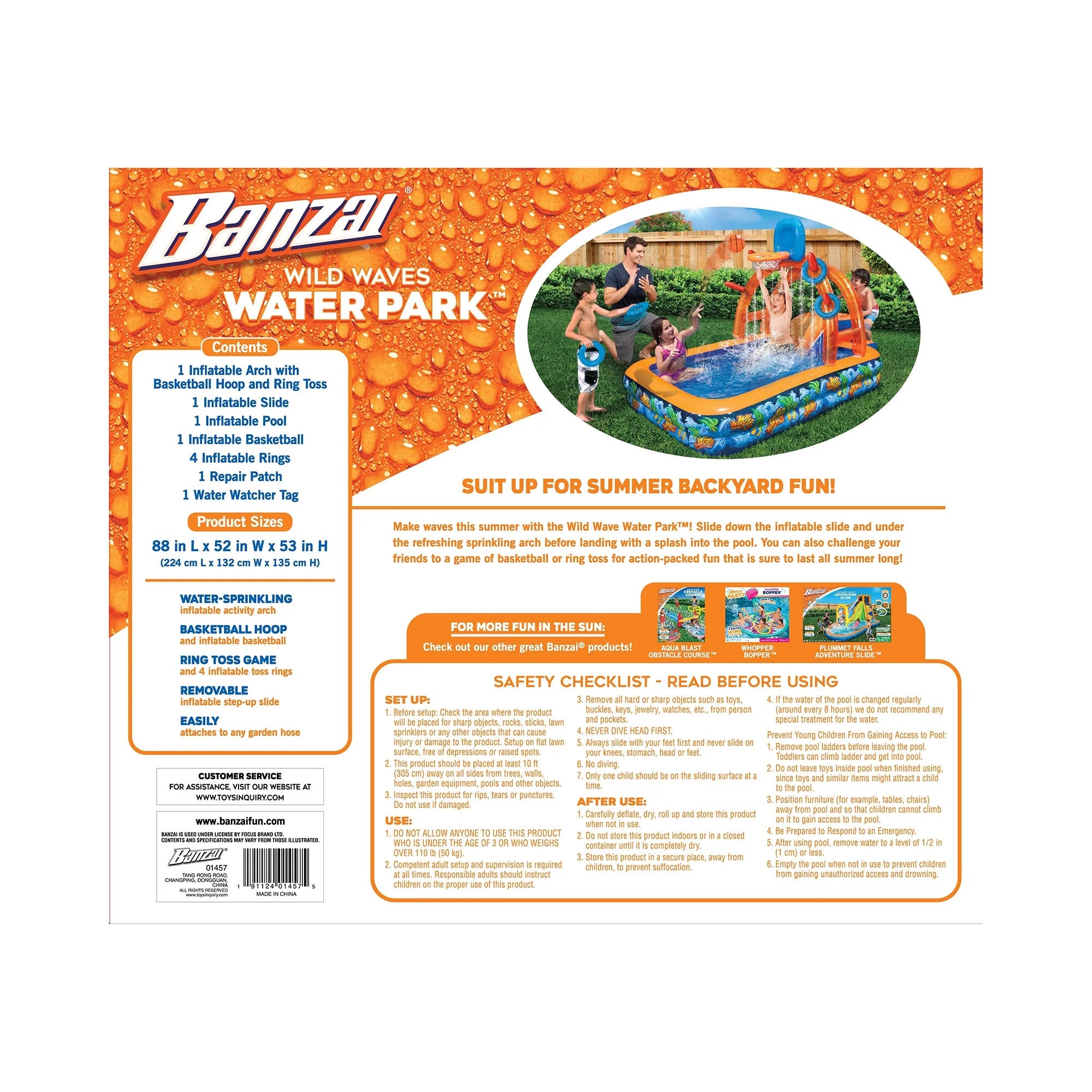Wild Waves Water Park with Sprinkling Arch, Basketball Hoop, & Ring Toss Game T699504