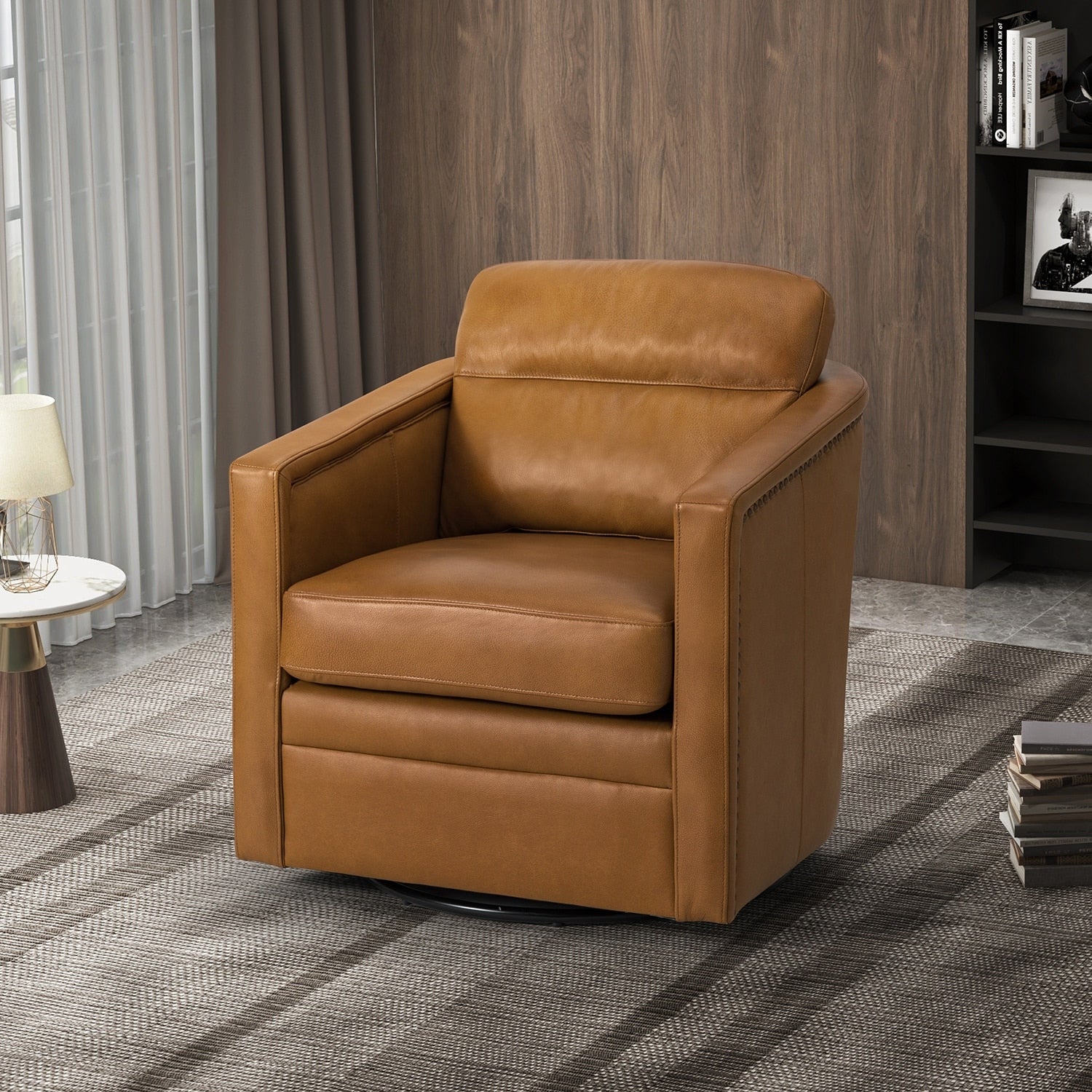 Genuine Leather Swivel Chair with Arms D918