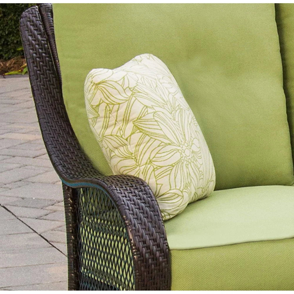 2-Piece Steel Outdoor Patio Deep Seating Set with Brown Wicker, Sofa, Avocado Green Cushions, 2 Pillows and Glass Top Rectangular Coffee Table S21460