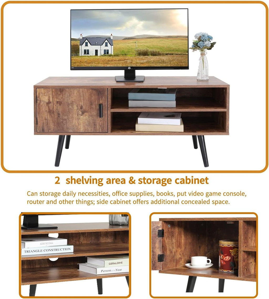 Rustic Brown TV Stand with Open Storage Shelves and Cabinet K64657