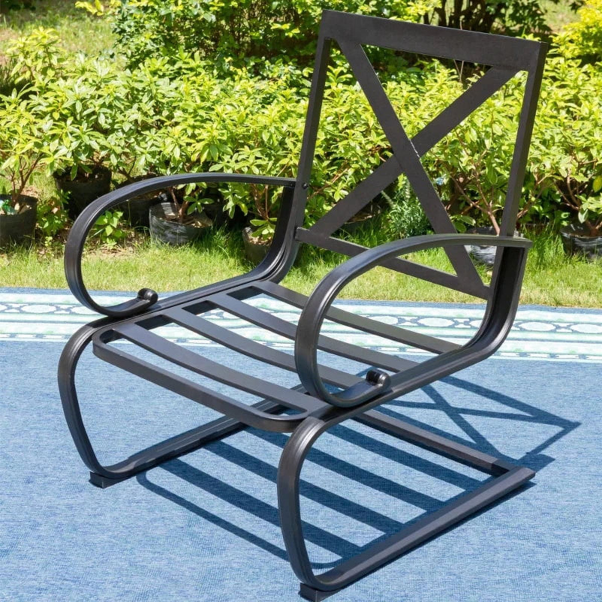 5-Piece Outdoor Dining Set with Black Steel Frame and Beige Cushion X500