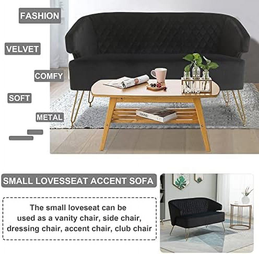 Light Cashmere Loveseat Sofa with Gold-Finished Metal Legs and 2 Small Pillows T3229