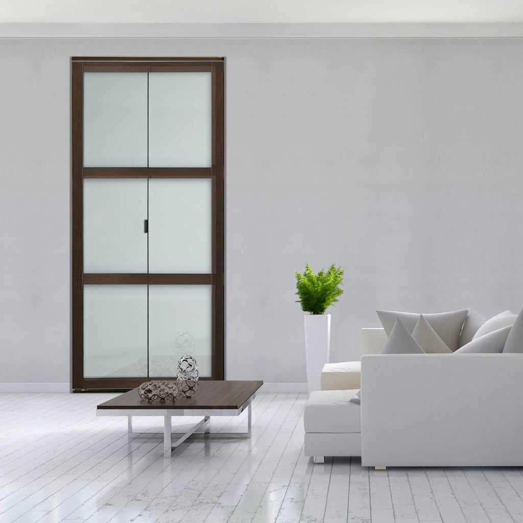 Mocha 3-Lite MDF Wood Frame Frosted Glass Closet Bi-Fold Door F5155