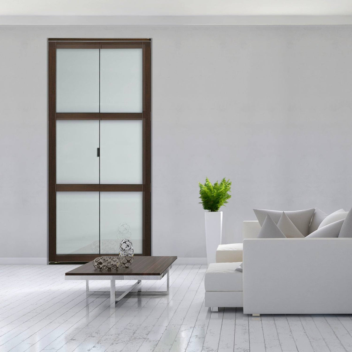 Mocha 3-Lite MDF Wood Frame Frosted Glass Closet Bi-Fold Door F5155