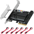 PCIe X4 SATA Card 6 Ports, Non Raid, SATA III Controller Expansion Card 6 Gbps, with 6 SATA Cables+Thin Bracket Pack of 2 M7167