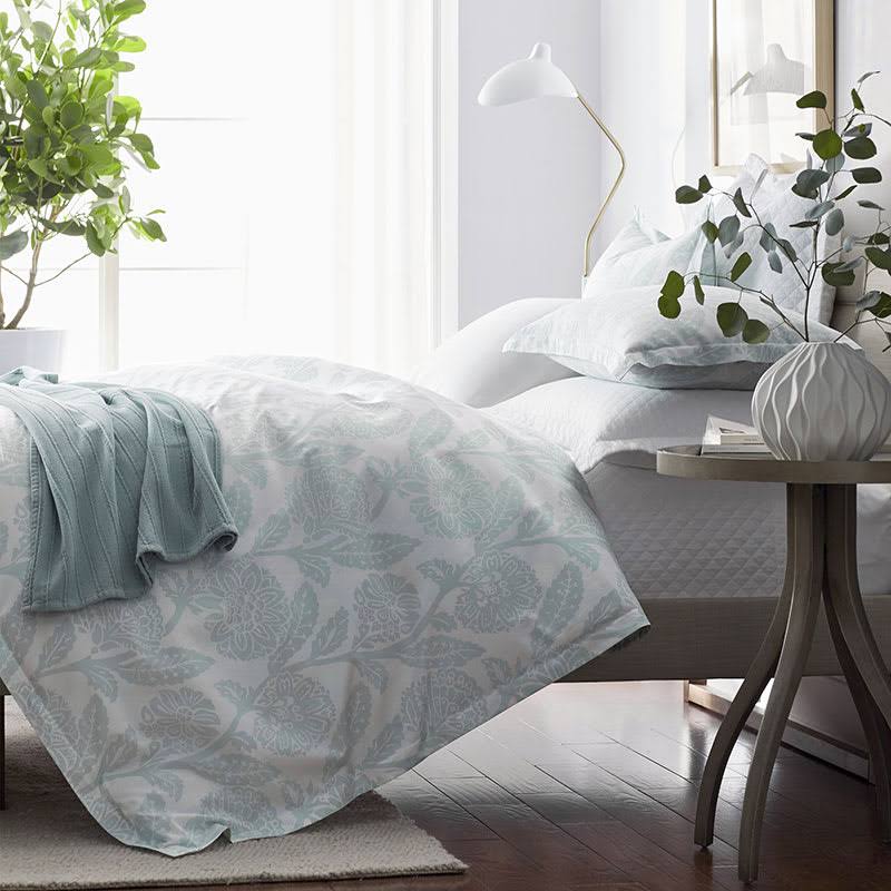Sky Blue Floral Full Sateen Duvet Cover Z7749
