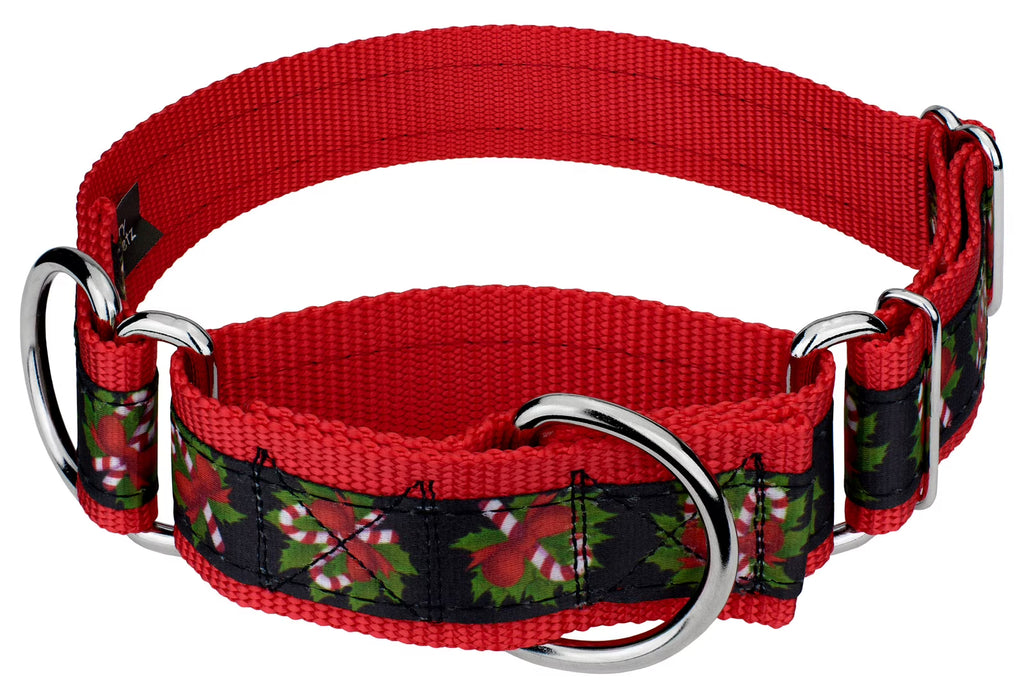 Black Candy Cane Martingale Dog Collar, 1 1/2 inch, Large Y930491