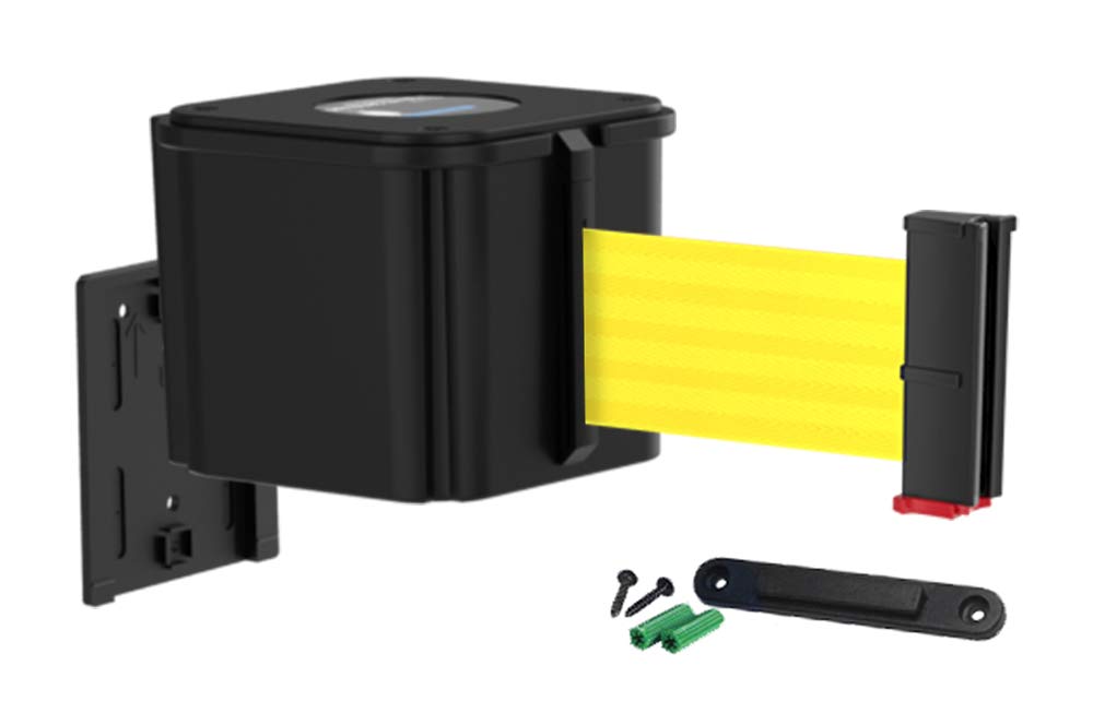 Yellow Retractable Belt Crowd Control Barrier with Receiving End, 25' Caution Do Not Enter Belt Y865