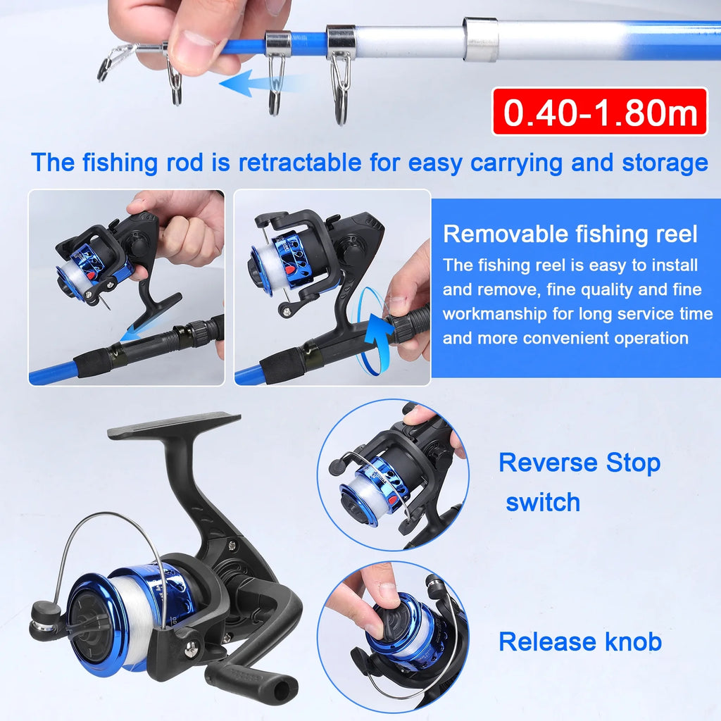 Portable Fishing Accessory Bag with Retractable Fishing Rod and Fishing Reel Set R78903