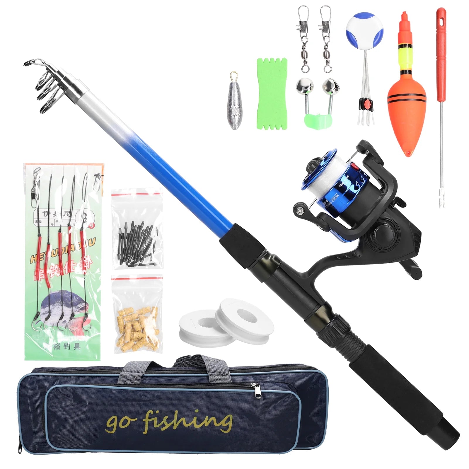 Portable Fishing Accessory Bag with Retractable Fishing Rod and Fishing Reel Set R78903
