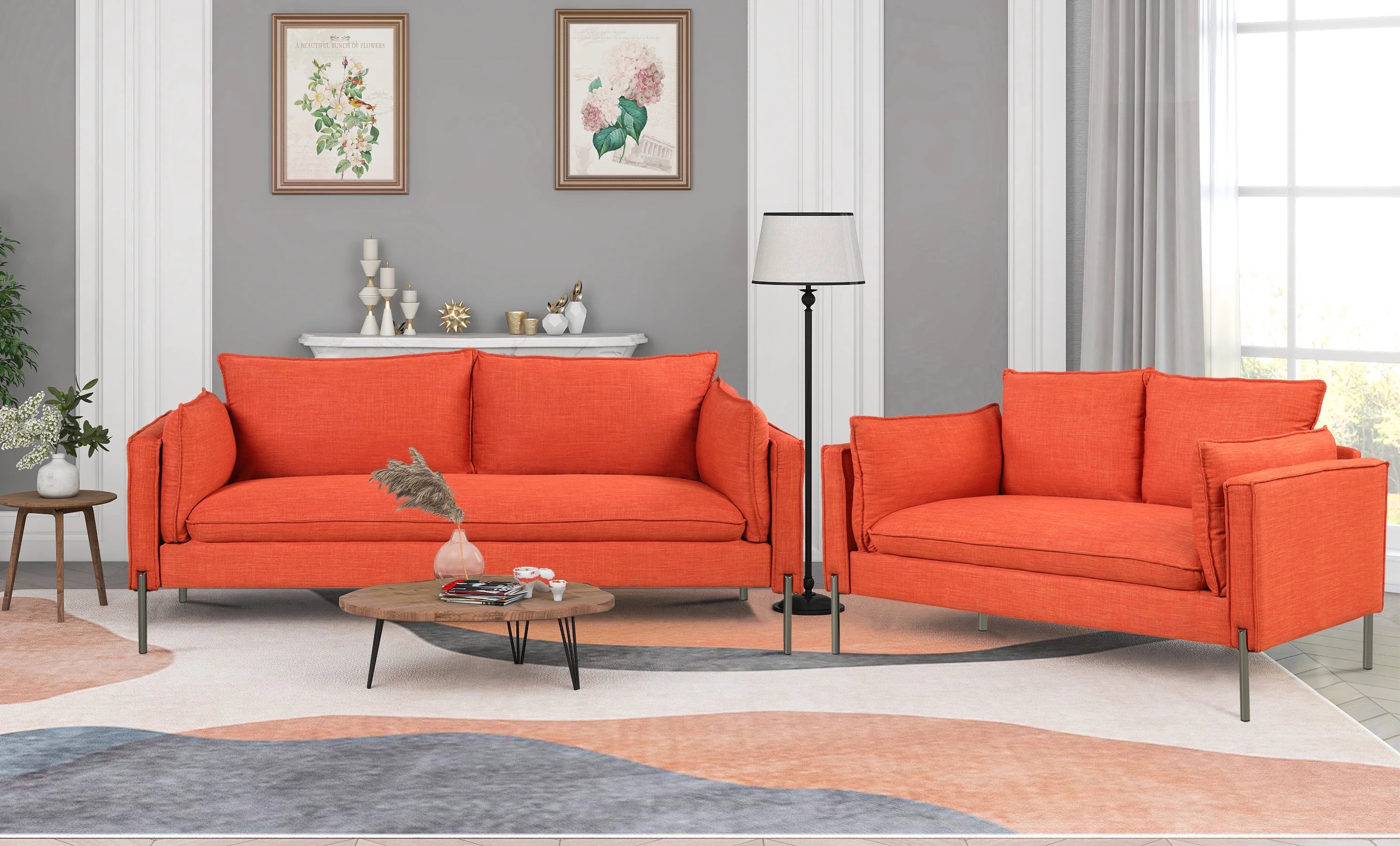 2 Piece Linen Fabric Loveseat and 3 Seat Couch Set K188