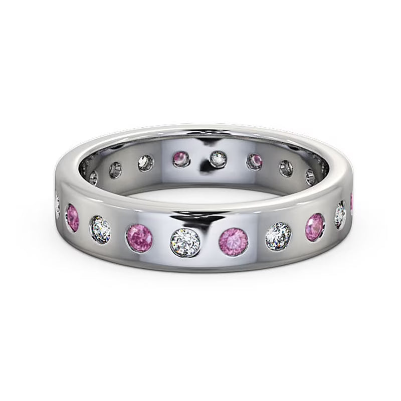14K White Gold Eternity Band with Pink Sapphire Diamond Y4113
