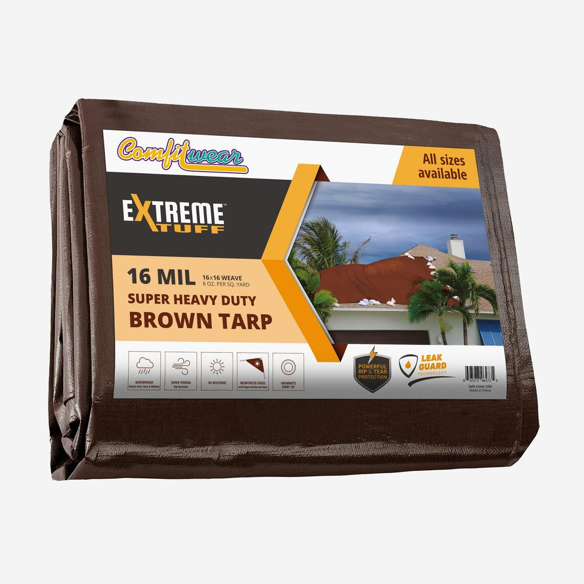 16 MIL Waterproof Tarp Cover (12' X 30', Brown) G12930