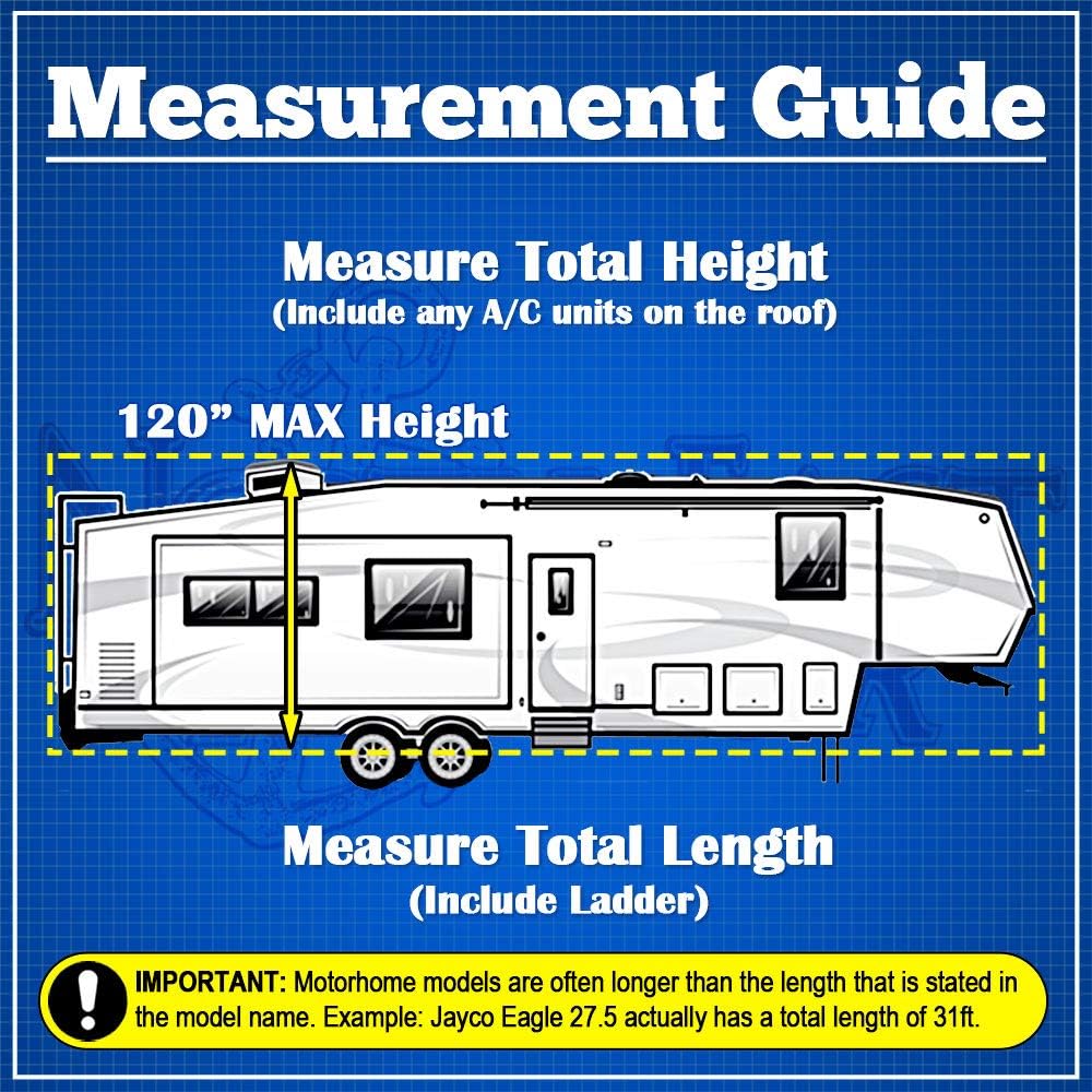 Waterproof 5th Wheel Toy Hauler RV Motorhome Cover Fits Length 33'-37' Zippered Panels 300D Polyester Fabric, Gray C911
