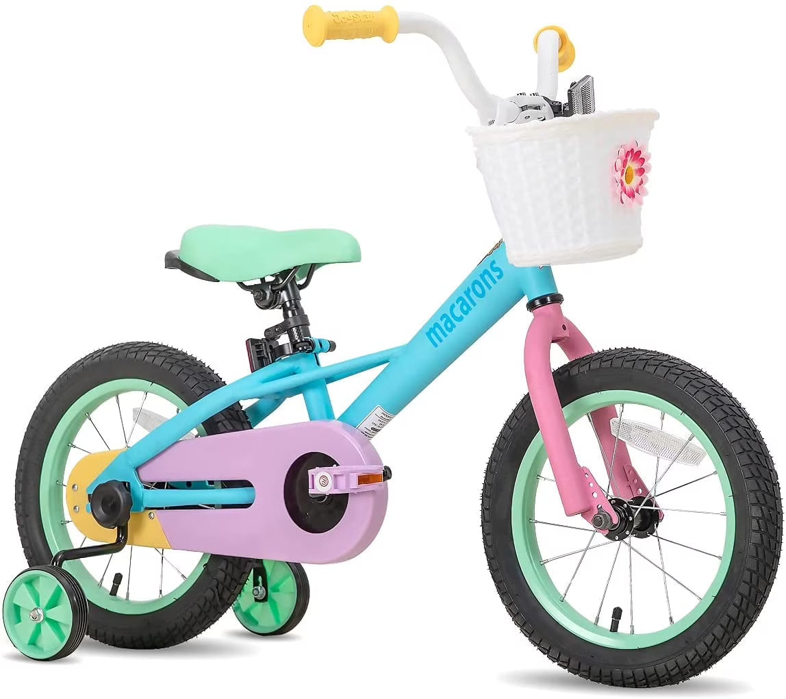 Rainbow Kids Bike with Basket, Training Wheels & Coaster Brake J79278