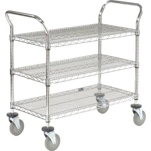 Utility Cart, 3 Shelf, Chrome, Polyurethane Casters T421763