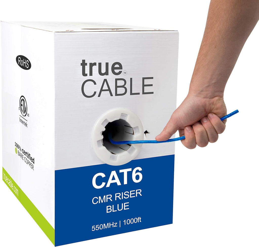 Cat6 Riser 1000ft Black 23AWG 4 Pair Solid Bare Copper Bulk Ethernet Cable T16177