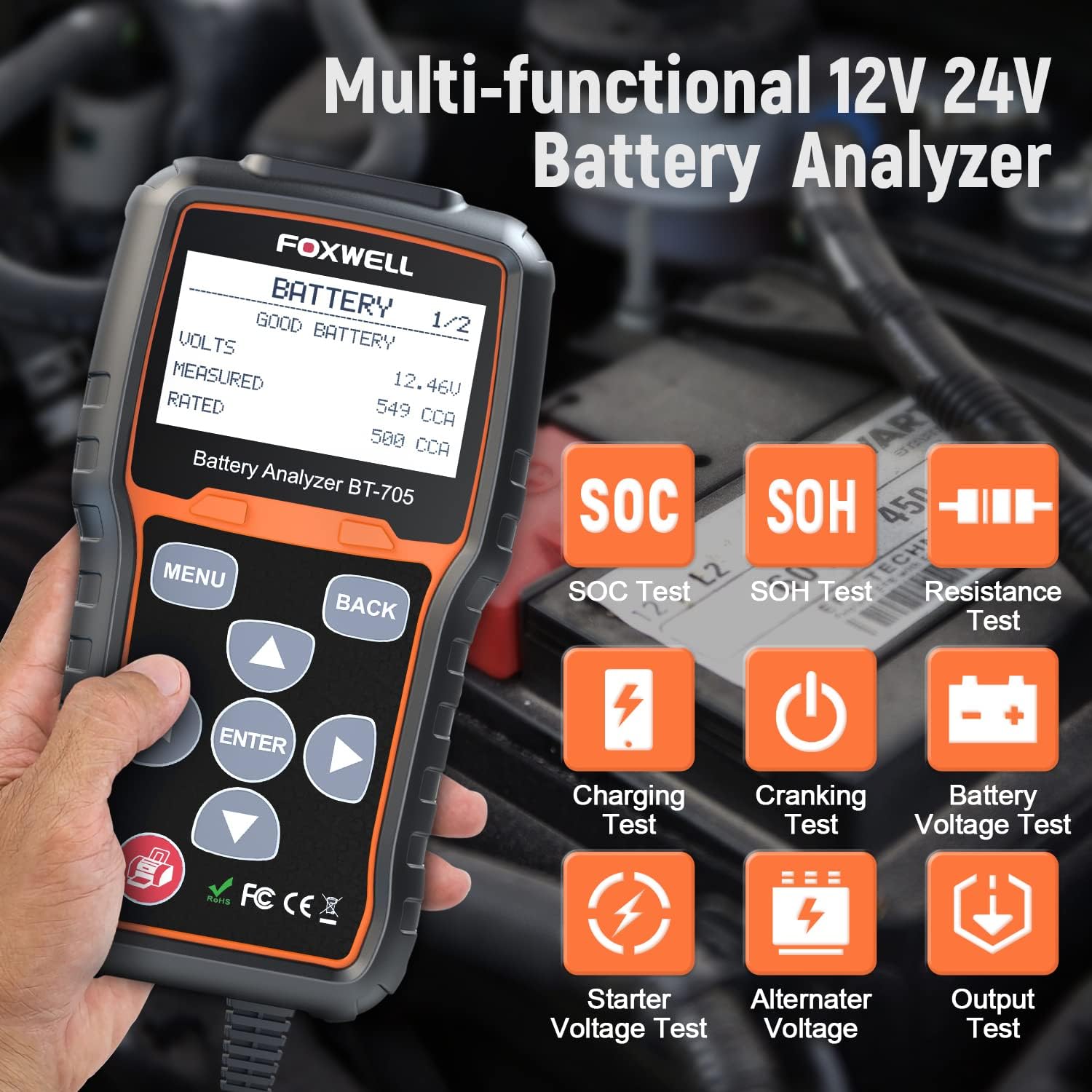 12V 24V Car Battery Tester 100-2000 CCA Diagnostic Tool R994002