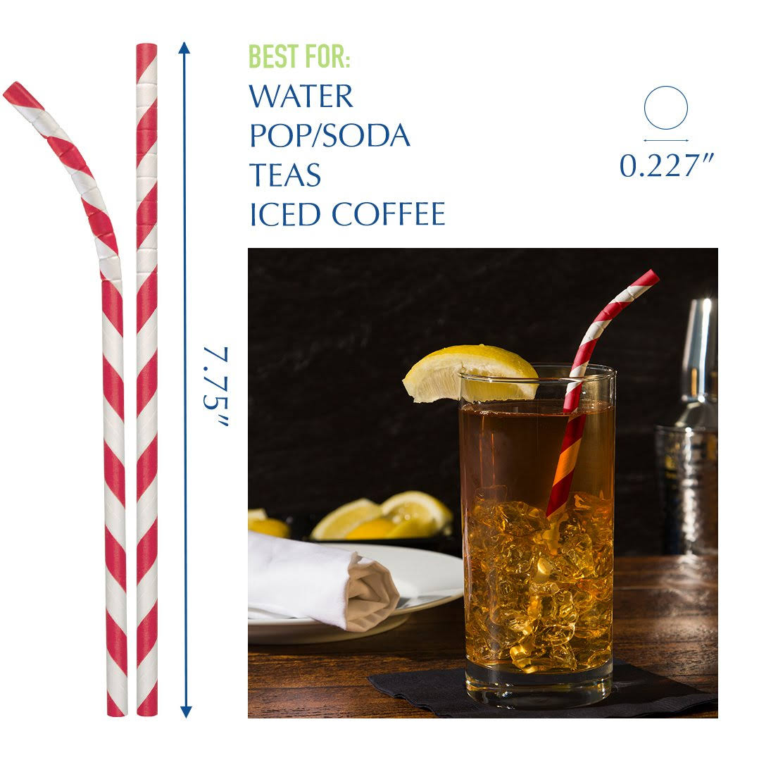 7 3/4x22 Jumbo Red / White Striped Paper Straw X44889