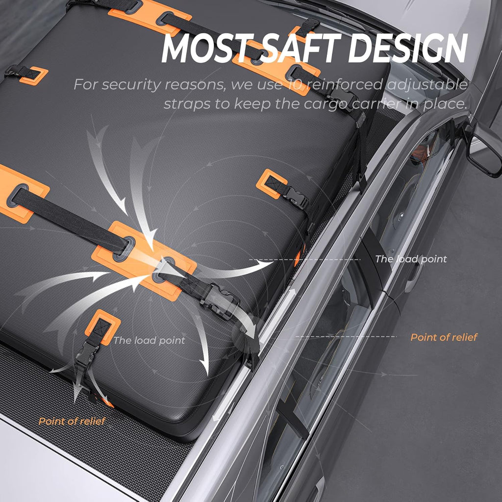 Car Rooftop Bag, 21 Cubic, 100% Waterproof, Rooftop Cargo Carrier with 10 Straps + 4 Door Hooks + Anti-Slip Mat + Storage Bag R9779