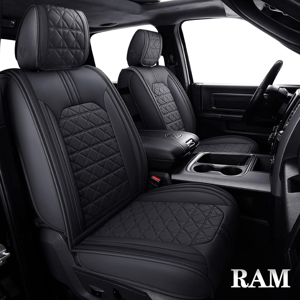 Black Faux Leather Front Seat Covers for Dodge RAM Pickup F491