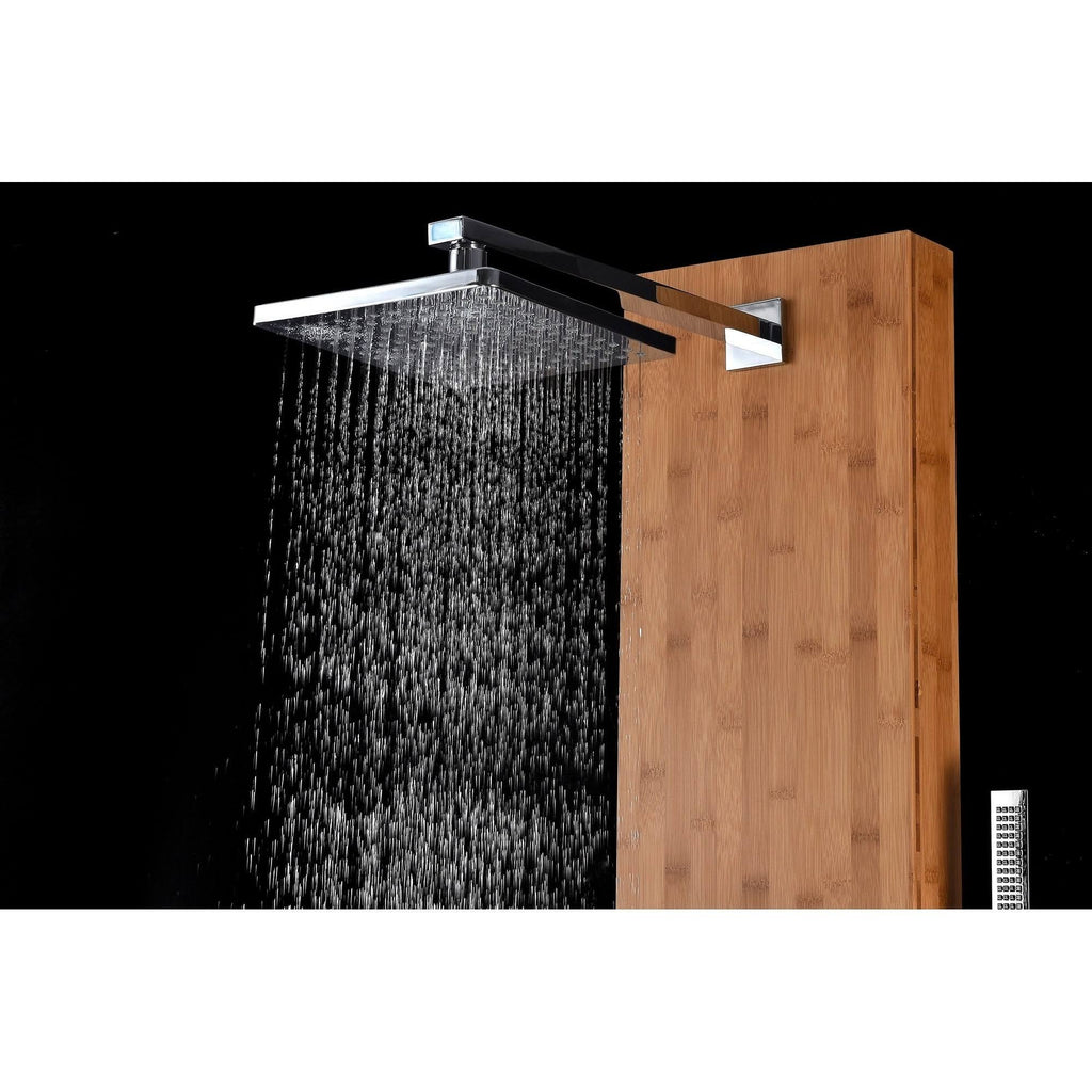 Full Body Shower Panel with Heavy Rain Shower and Spray Wand in Natural Bamboo H316921