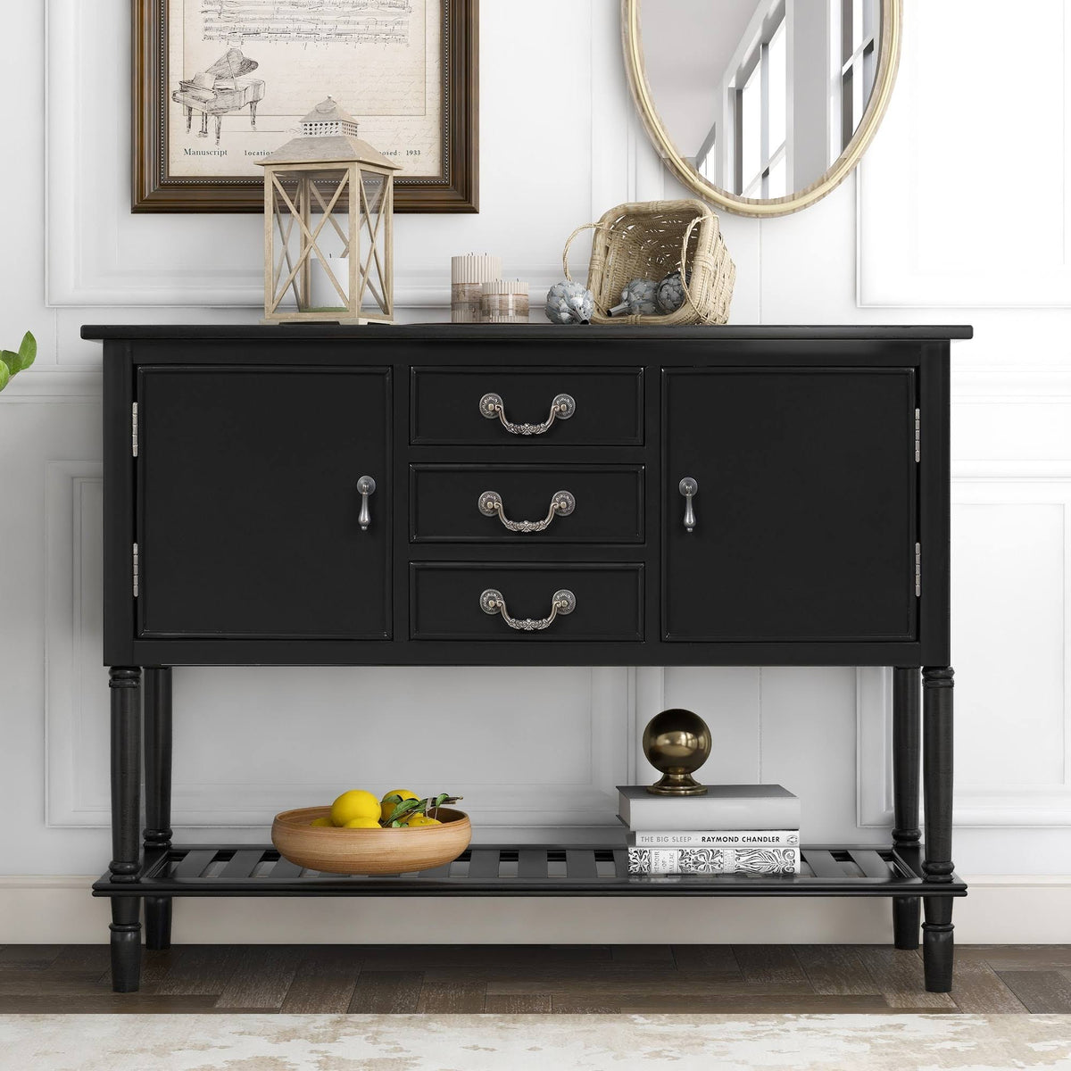 Black 45-Inch Solid Wood Console Table Q456