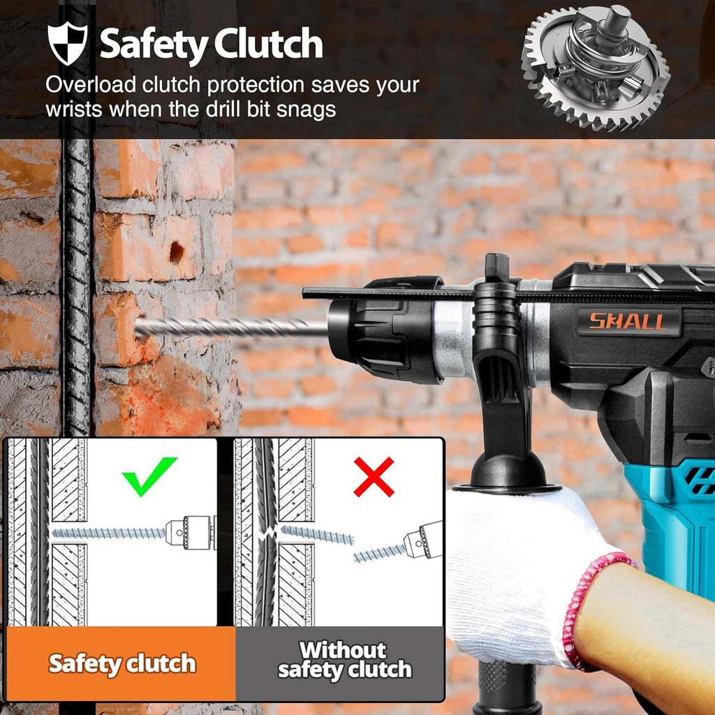 Rotary Hammer Drill with Flat Chisel, Point Chisel and 3 Drill Bits Included G7421