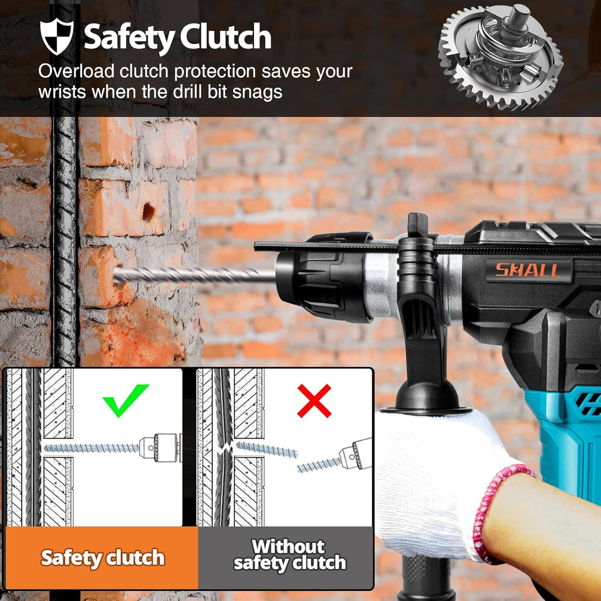 Rotary Hammer Drill with Flat Chisel, Point Chisel and 3 Drill Bits Included G7421