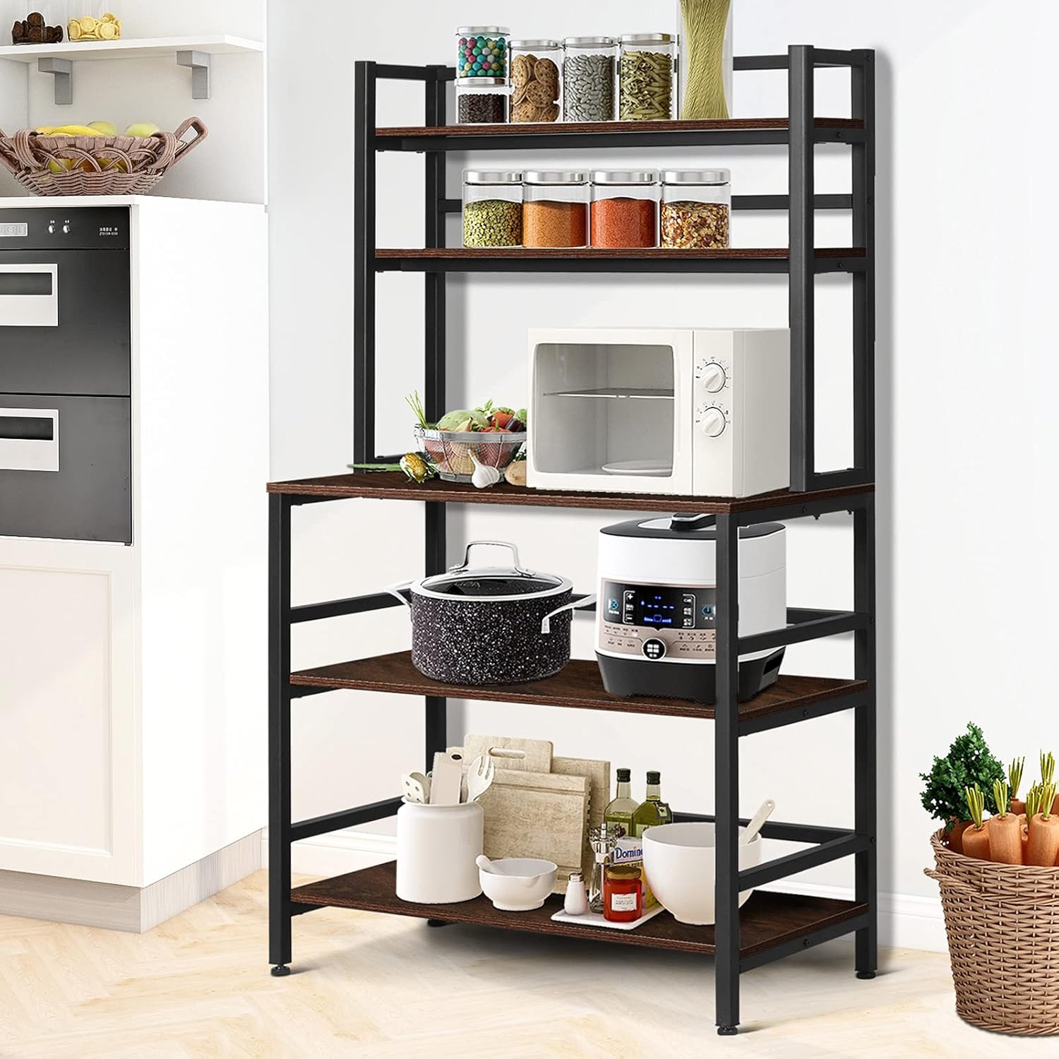 5-Tier Standing Bakers Rack with Shelves, Wood (Rustic Brown) A18979