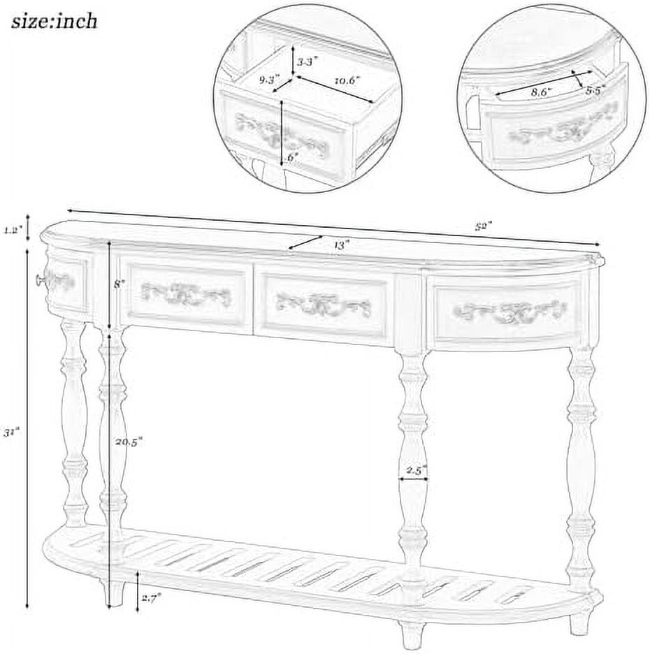 Espresso Solid Wood Half-Moon Console Table with 3 Drawers and Shelf S36308
