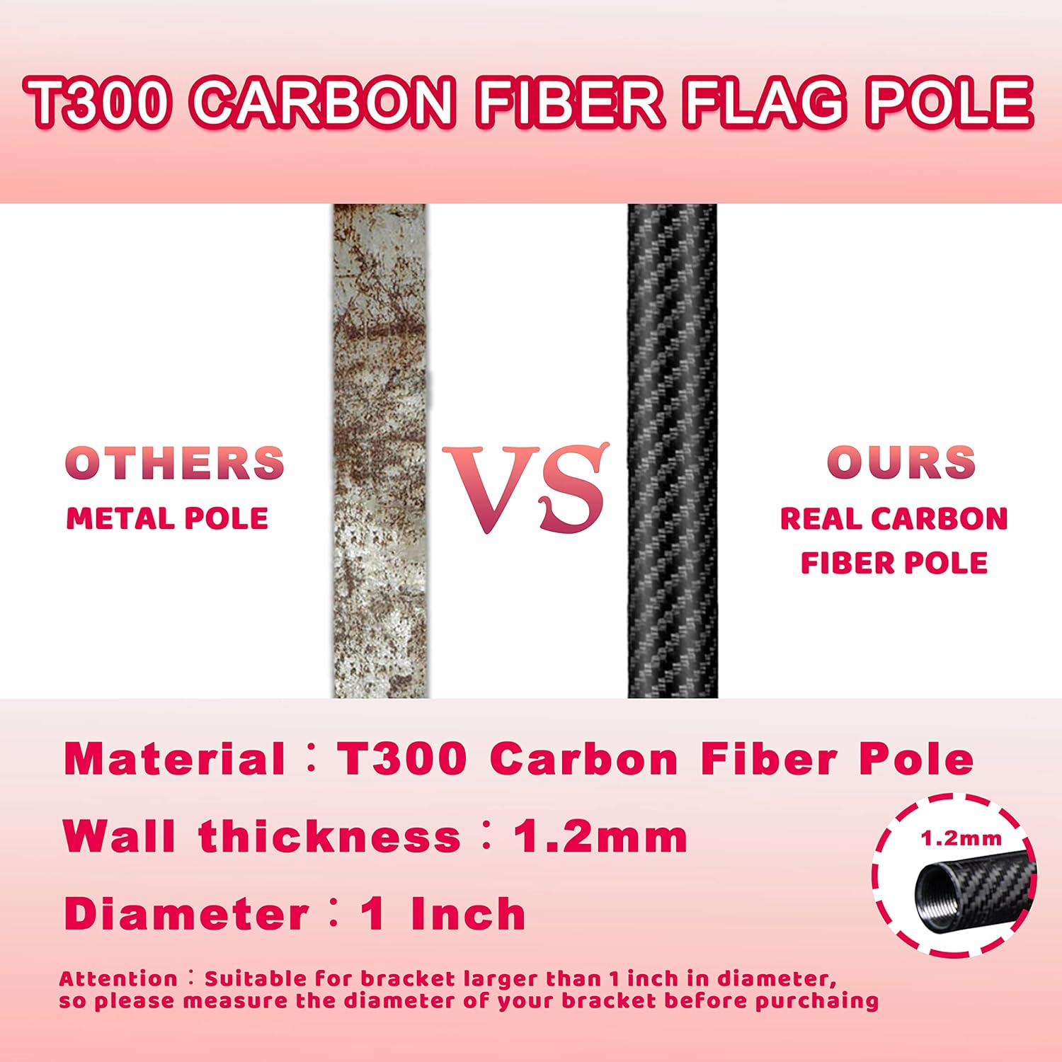 Black Carbon Fiber Flag Pole with Wall Mounted Holder O632