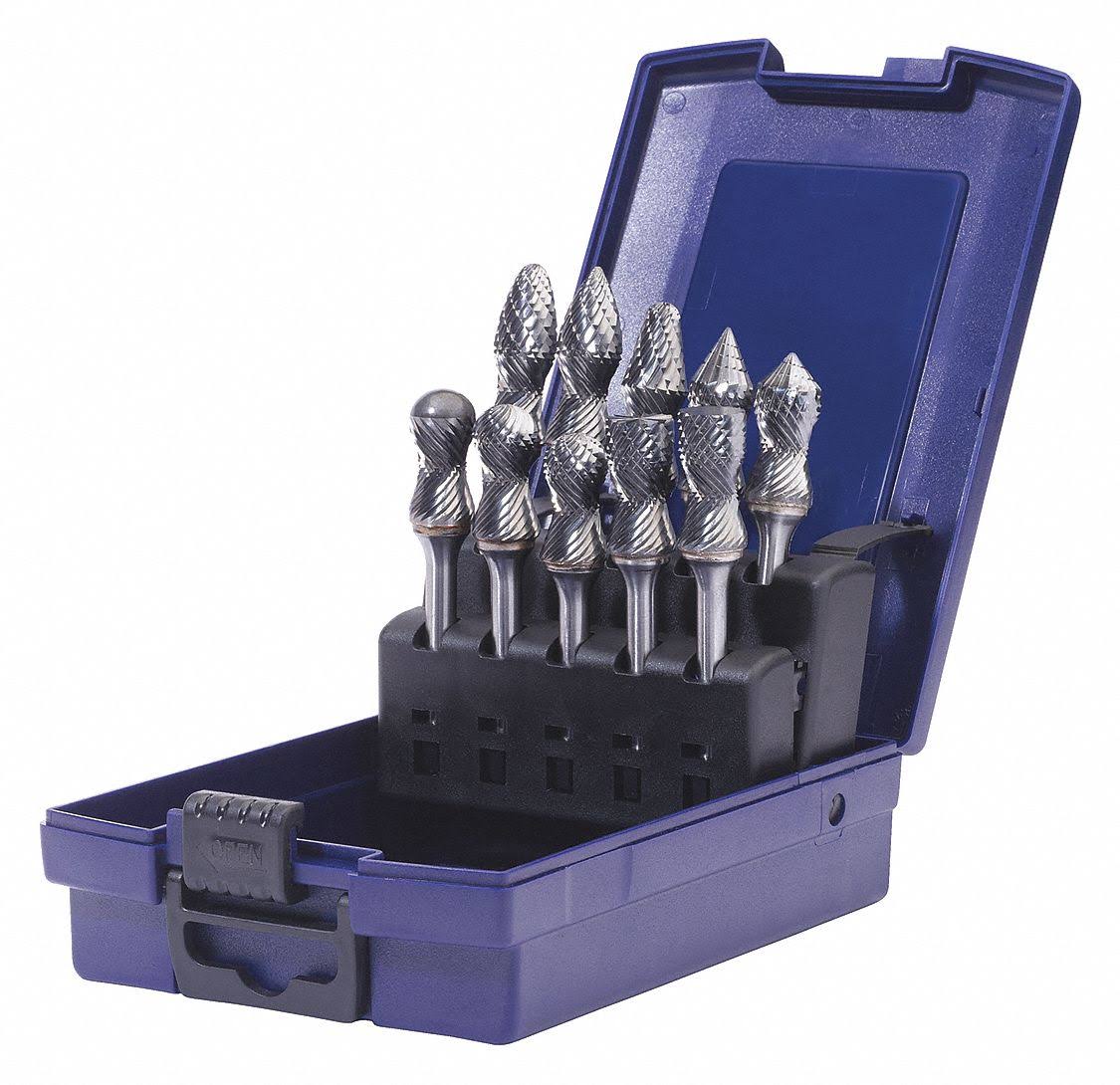 Carbide Bur Set, Double Cut, 10 pcs, 1/4in U77383