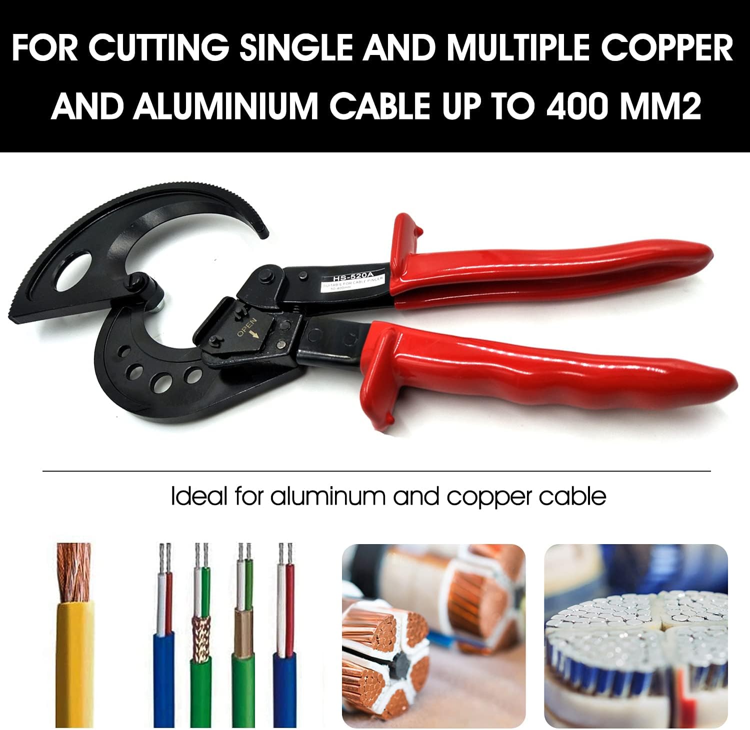 Aluminum Copper Ratchet Cable Cutters, Wire Cutters (400mm2) Pack of 2 T669