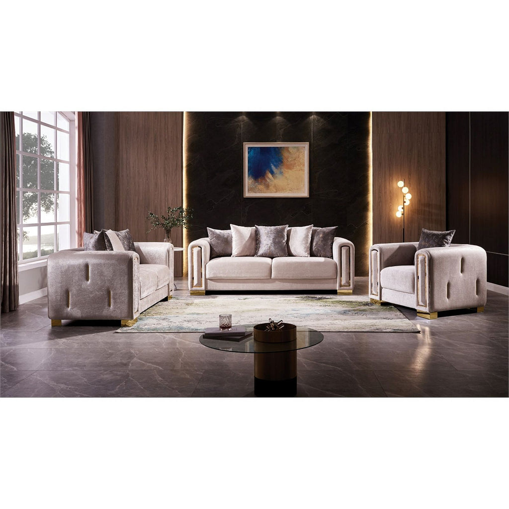 Beige 3Pc Velvet Living Room Set E2817