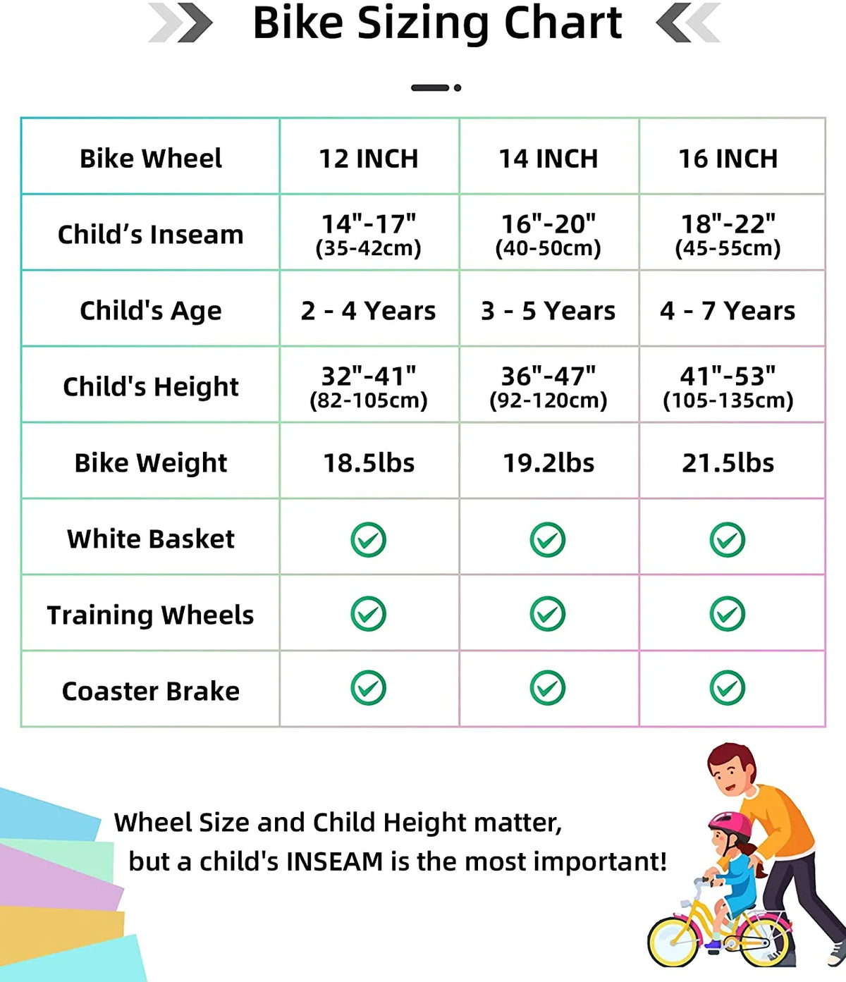 Rainbow Kids Bike with Basket, Training Wheels & Coaster Brake J79278