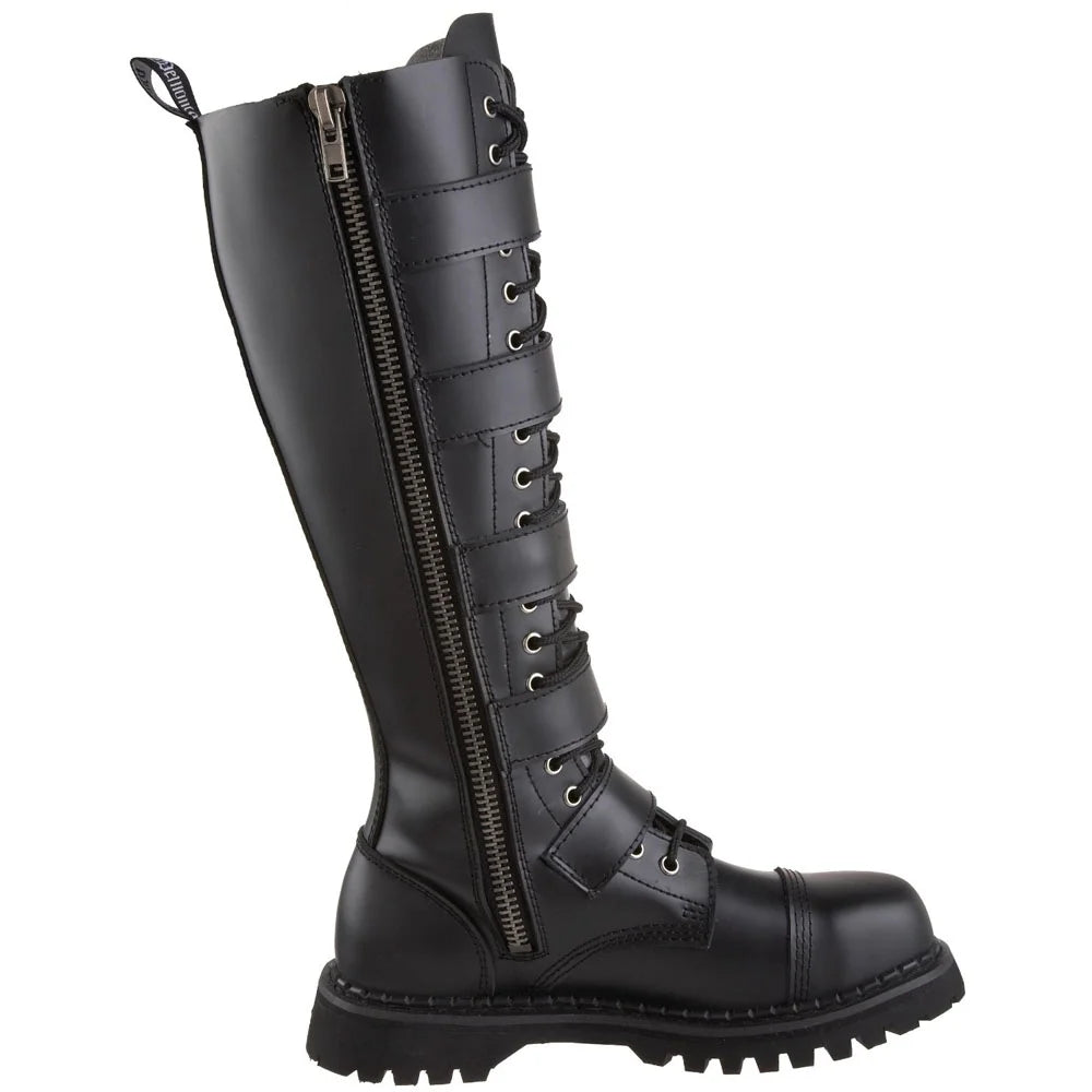 20 Eyelet 5 Strap Steel Toe Leather Knee Boot C218