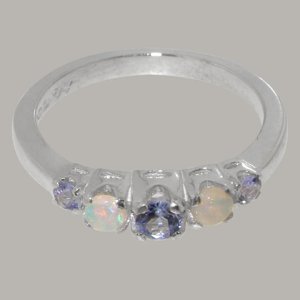 14k White Gold Tanzanite Opal Women's Engagement Ring Size 7 O82961