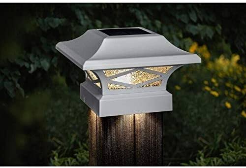 White Dual Lighted Solar Post Cap Set 2 Aluminum T4685