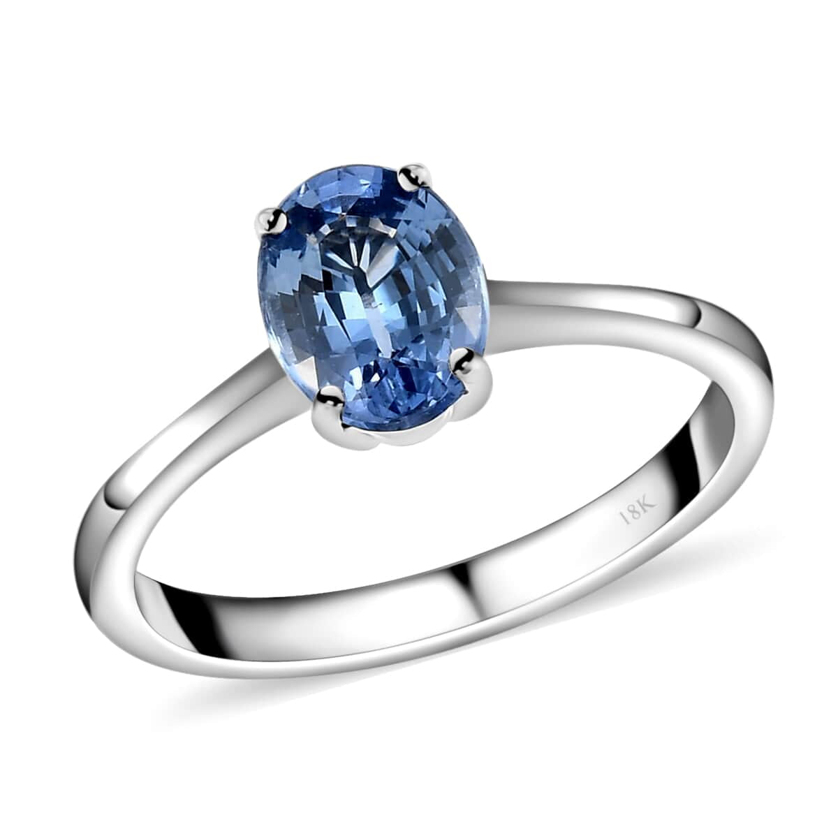 AAA Sapphire Oval 18K White Gold Solitaire Ring Size 7 Ct 1.15 R117