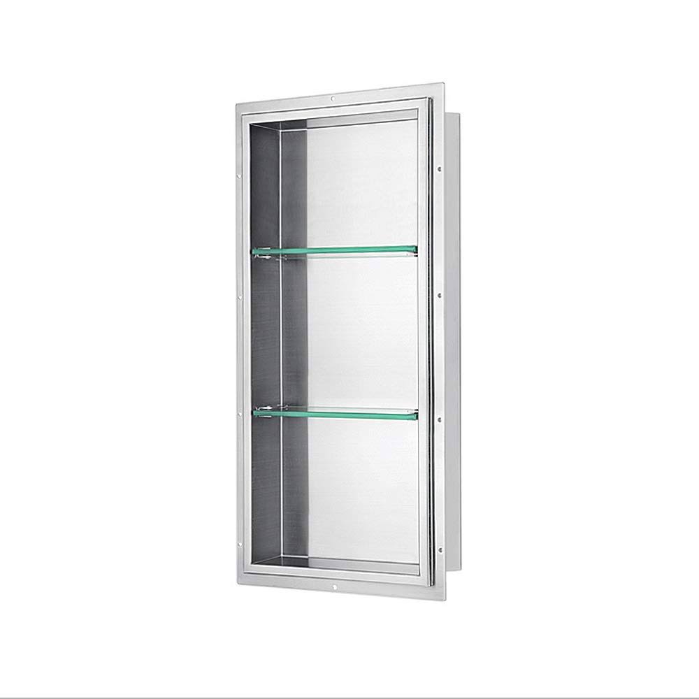 Stainless Steel Finish Shower Niche with Two Glass Shelves A257