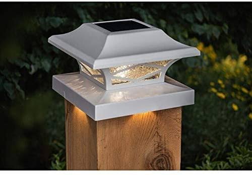 White Dual Lighted Solar Post Cap Set 2 Aluminum T4685