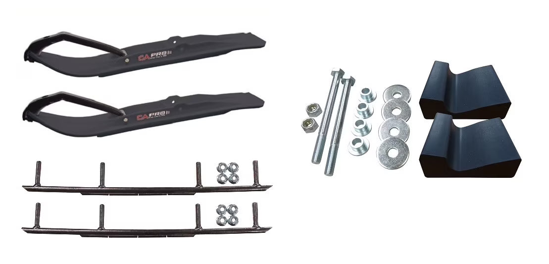 Black XT Snowmobile Skis with 8" Round Bars Complete Kit Q3821