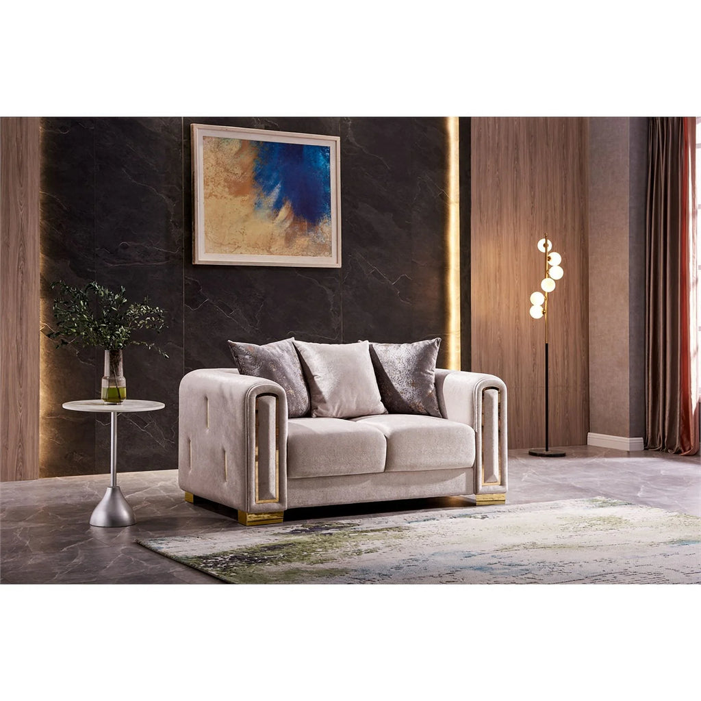 Beige 3Pc Velvet Living Room Set E2817