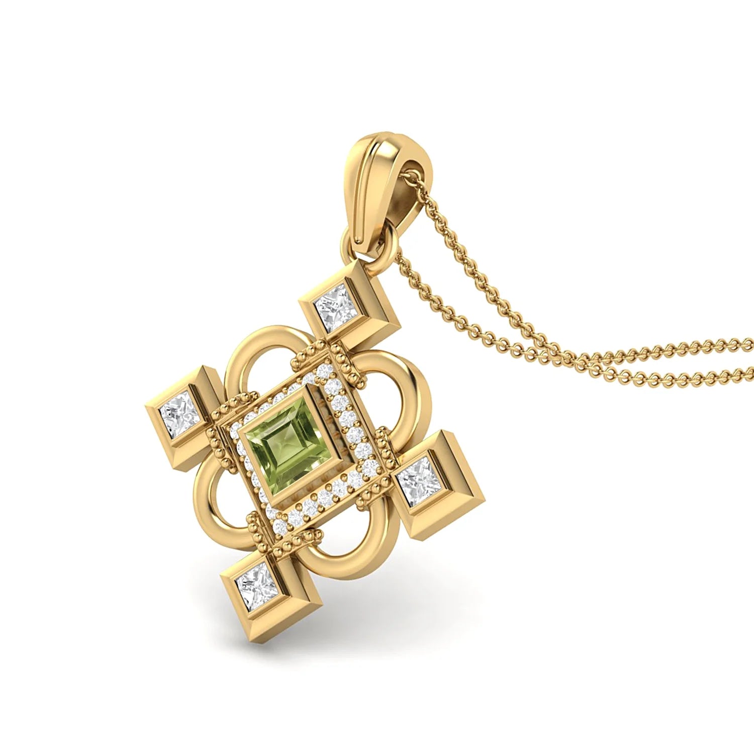 4MM Square Peridot 925 Silver Gold Vermeil Pendant Necklace X96638