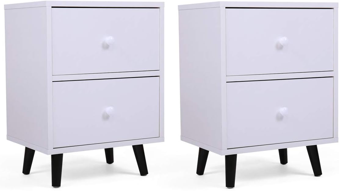 White 2 Drawer Wood Nightstand Z283