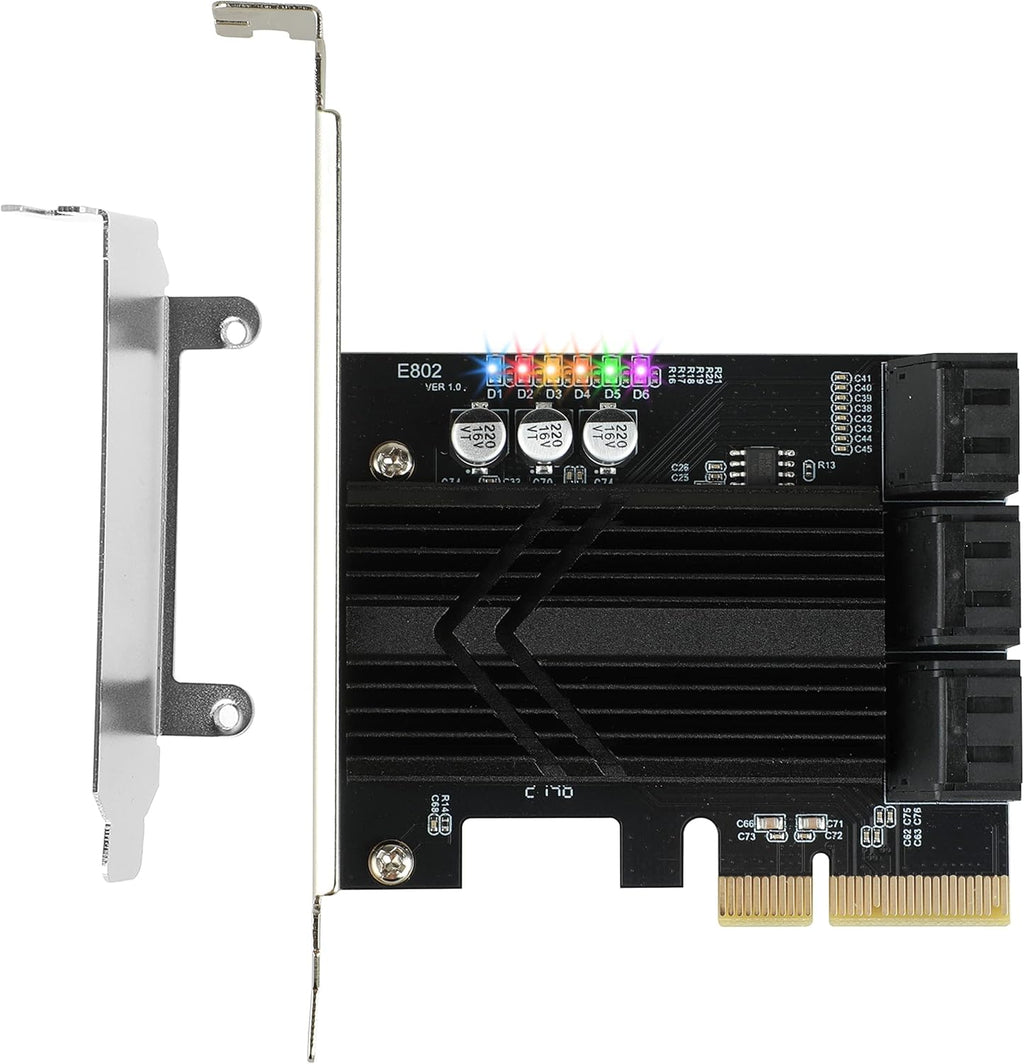 PCIe X4 SATA Card 6 Ports, Non Raid, SATA III Controller Expansion Card 6 Gbps, with 6 SATA Cables+Thin Bracket Pack of 2 M7167