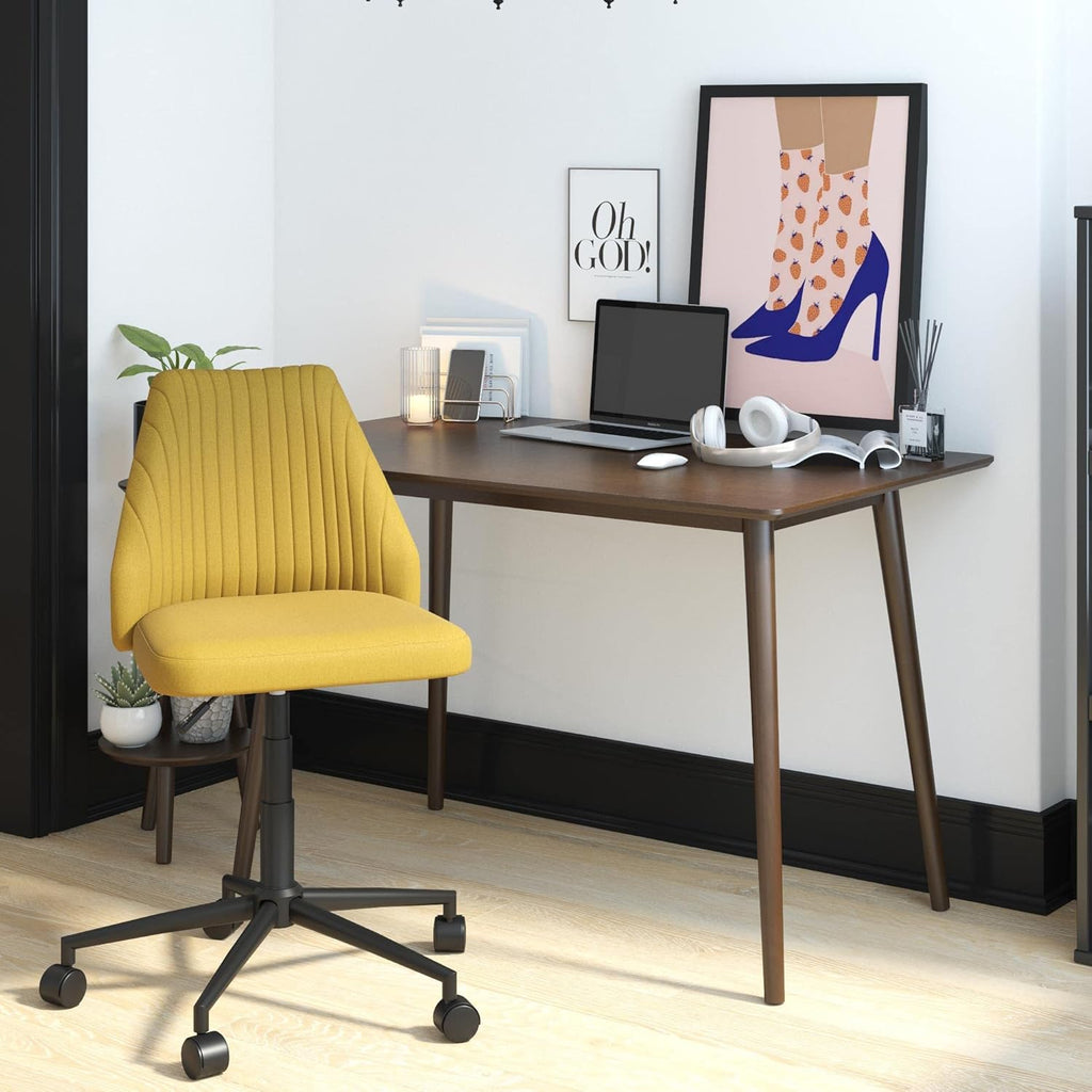 Mustard Linen Office Chair with Casters H66193