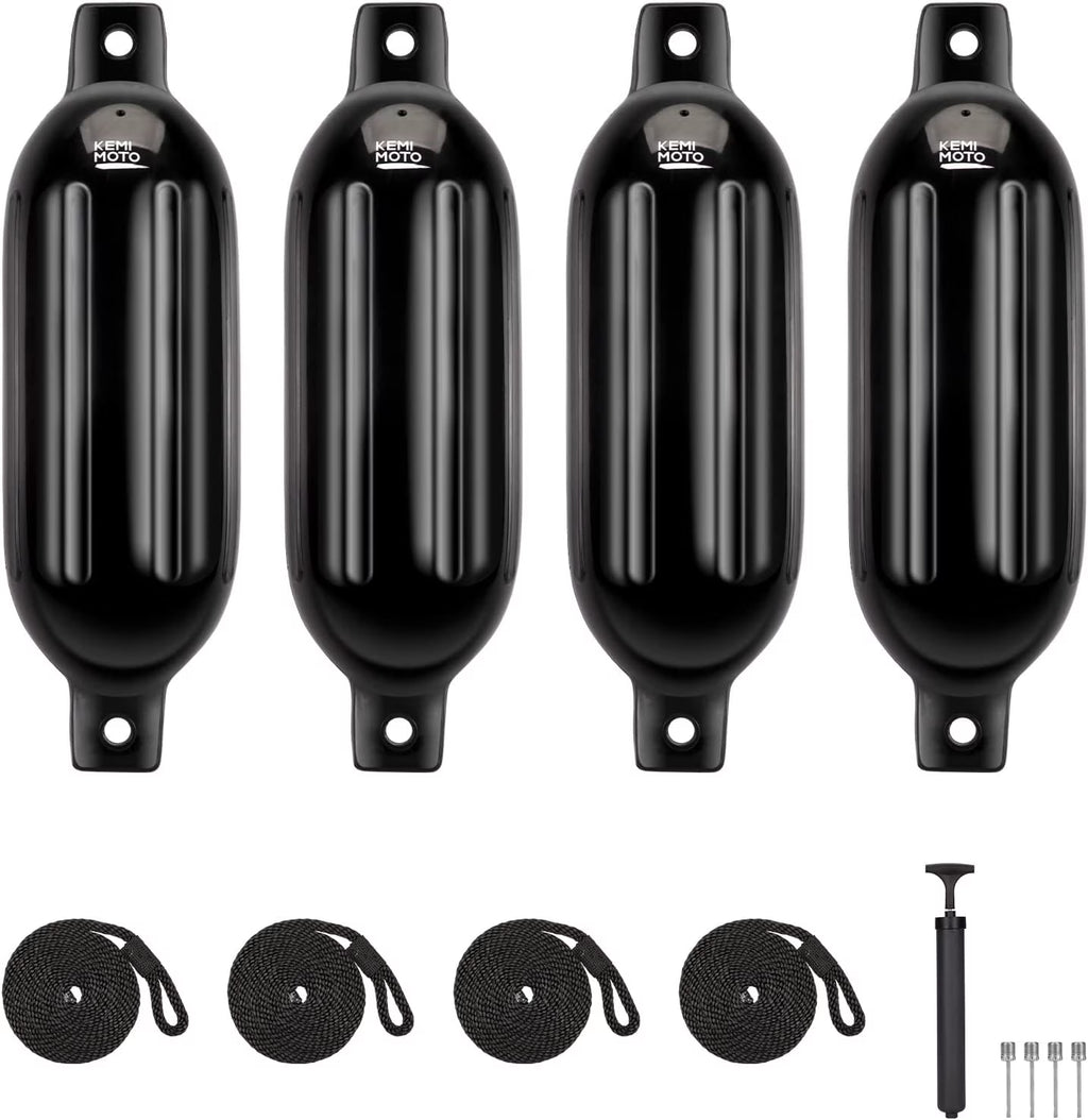 4 Pack Inflatable Boat Fenders Bumpers with 4 Ropes and Pump (5.5*20in) Y908992