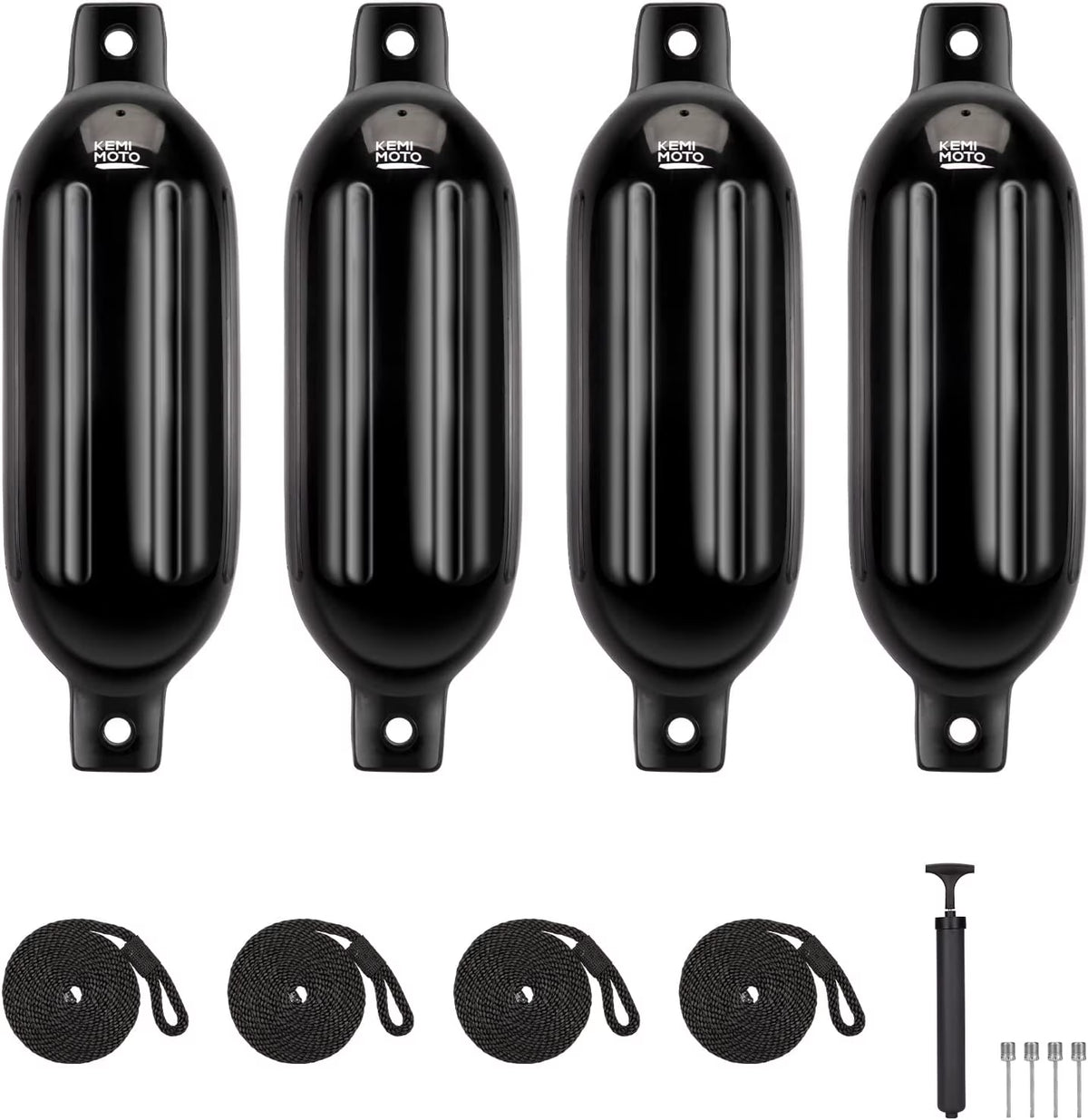 4 Pack Inflatable Boat Fenders Bumpers with 4 Ropes and Pump (5.5*20in) Y908992